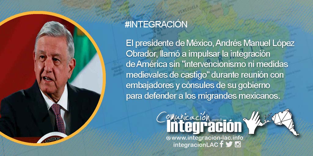 IntegracionLAC's tweet photo. #AMLO llamó a impulsar la #integración de #América sin "intervencionismo ni medidas medievales de castigo" https://t.co/4UDwqmyFuG 
#CELAC #UNASUR https://t.co/35EfORp5Kn