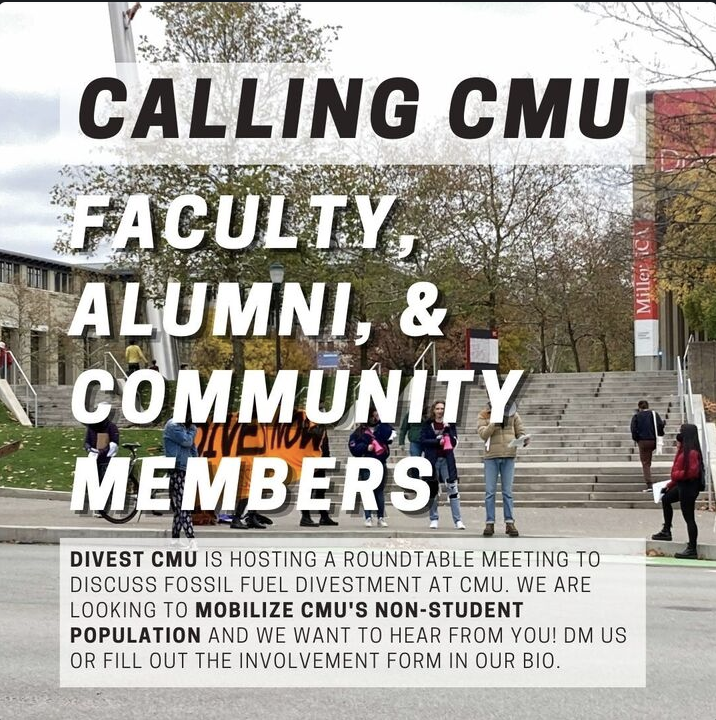 Our divestment campaign is just beginning and we need YOUR help! Join us at a roundtable meeting to discuss divestment. Fill out this form to get involved: tinyurl.com/DivestCMU-GetI…