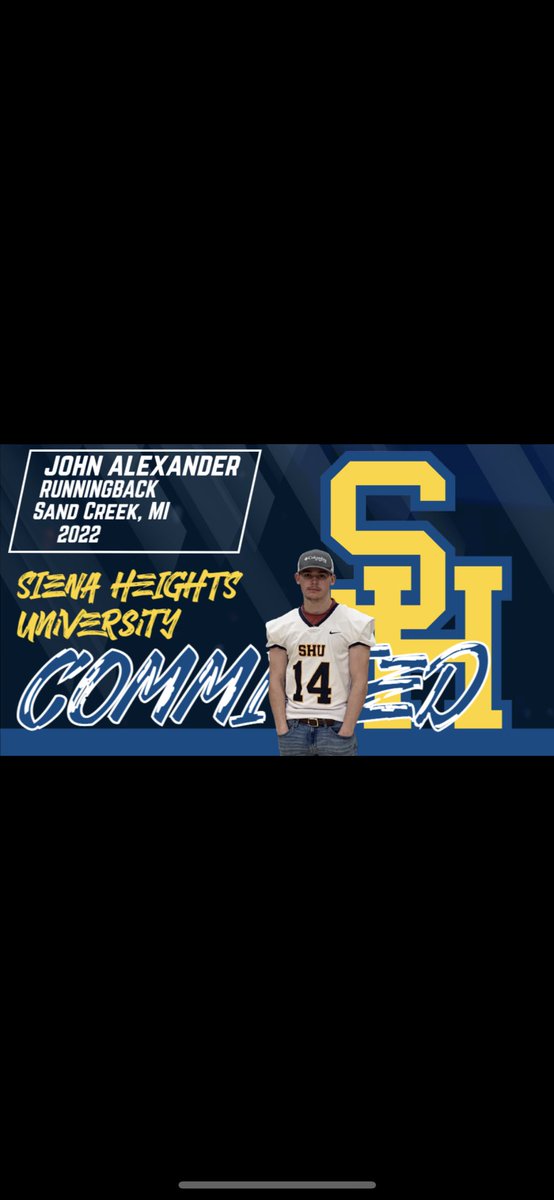 100% committed to Siena Heights University!
<a href="/CoachKohn12/">Matt Kohn</a> <a href="/DonnellyDoug/">Doug Donnelly</a> <a href="/PrepRedzoneMI/">Prep Redzone Michigan</a>