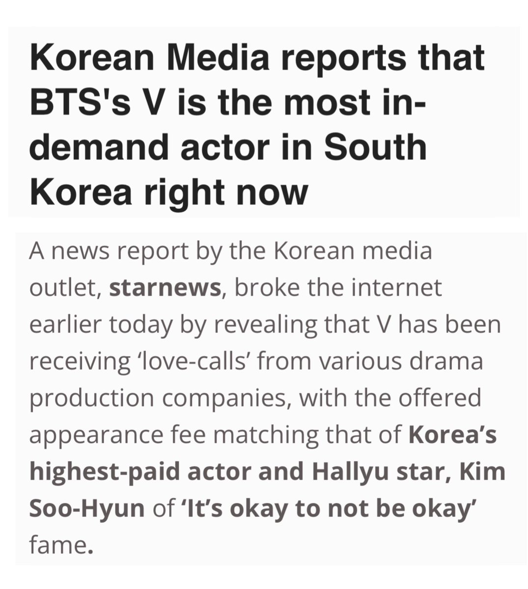 bangtan_ssk's tweet photo. o taehyung sendo o ator mais procurado na coréia do sul, tendo a k-midia no pé a tempos pq inúmeros produtores de dramas tão doidos tentando escalar ele com taxa de aparição de 500 milhões de won por episódio que vai aumentando constantemente, vcs vão mesmo querer falar dele? https://t.co/ezUaS2IzoA