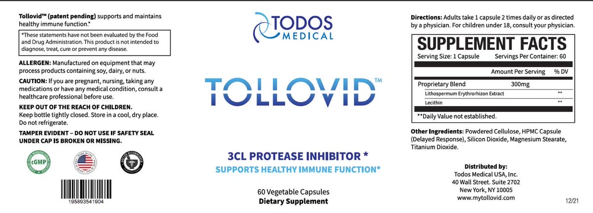 G_Commish's tweet photo. FDA just confirmed we can add the 3CL protease inhibitor language onto the Maximum strength #Tollovid bottle via updated certificate of free sale. Next batch will have this language on it. Lots of new marketing coming now that we got this graphic marketing authorized. $TOMDF https://t.co/GFDCXxIMxm