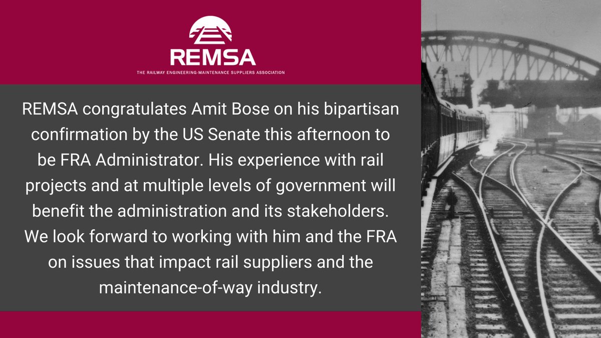 REMSA statement on <a href="/USDOTFRA/">The FRA</a> Administrator Amit Bose's Senate confirmation