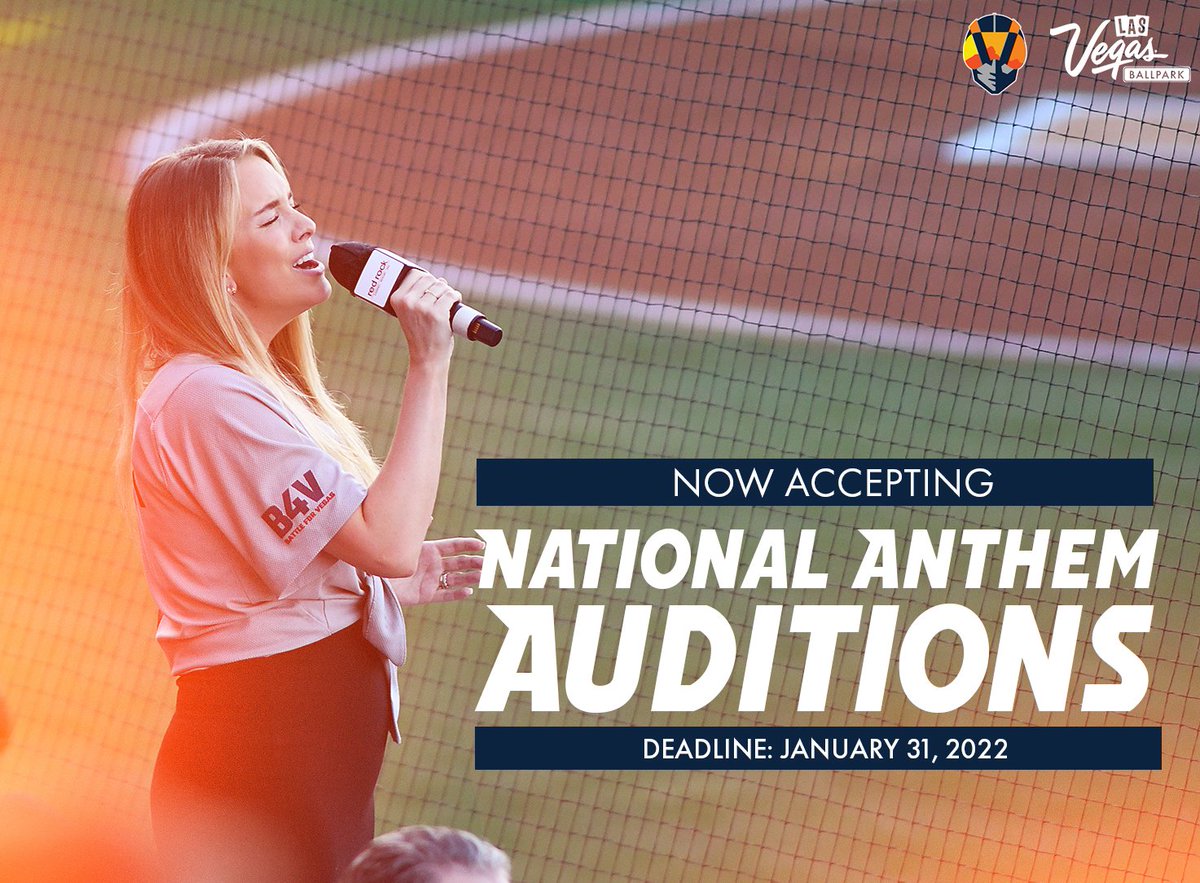 AviatorsLV's tweet photo. Do you have what it takes? 🎶

Auditions for 2022 National Anthem performances are OPEN! All individuals and ensembles need to send an A Capella rendition of the Star Spangled Banner to anthem@aviatorslv.com by noon on January 31. https://t.co/VtPW9QP905