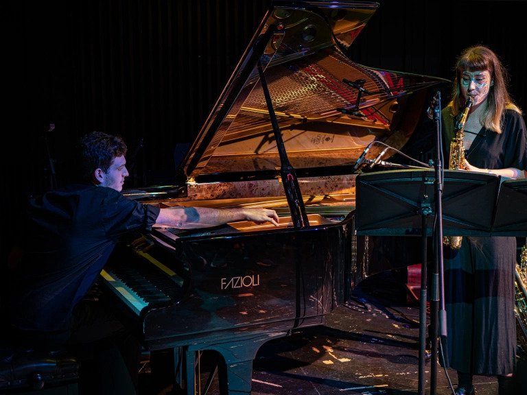 “I decided to draw some shapes on plastic sheets that layered over the original painting. As the piece starts they would lift off a page at a time, and then interpret the lines and shapes that they could still see.” ~ <a href="/ComposerMole/">Catherine Mole</a>
prxludes.net/catherine-mole/