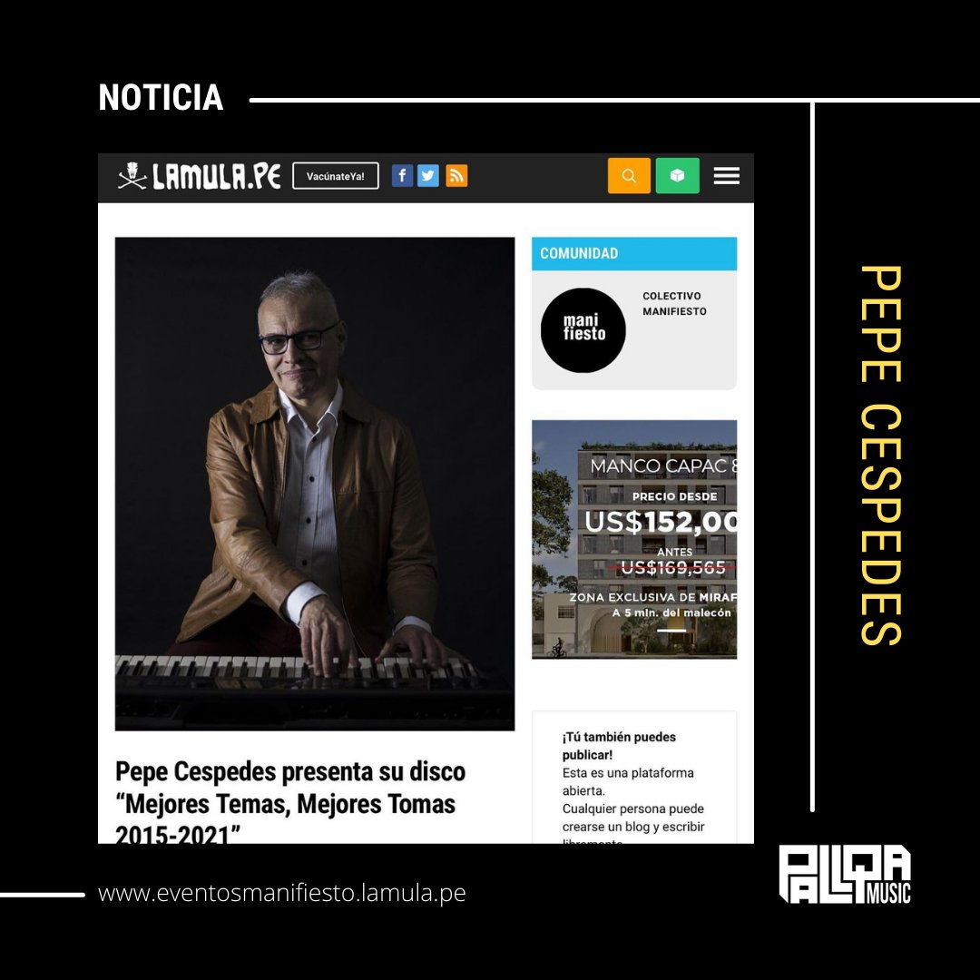 PallqaMusic's tweet photo. Lee la nota que le hicieron al gran @ppcespedes en el que hablan sobre el lanzamiento de "Mejores Temas, Mejores Tomas: 2015-2021", de su vida artística y el gran acontecimiento que marca este proyecto para todos!! 🎹✨
@PallqaMusic 
#SonidoPallqa #PianoPeruano #PepeCéspedes https://t.co/vOlJwkCfVX