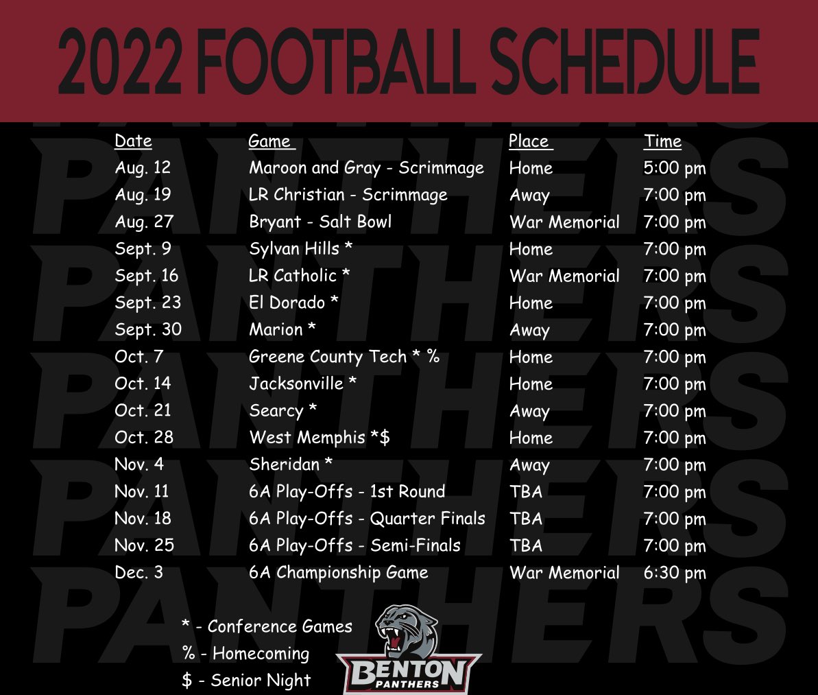 2022 Benton Panther Football Schedule is out! #eastboundanddown #ALLIN