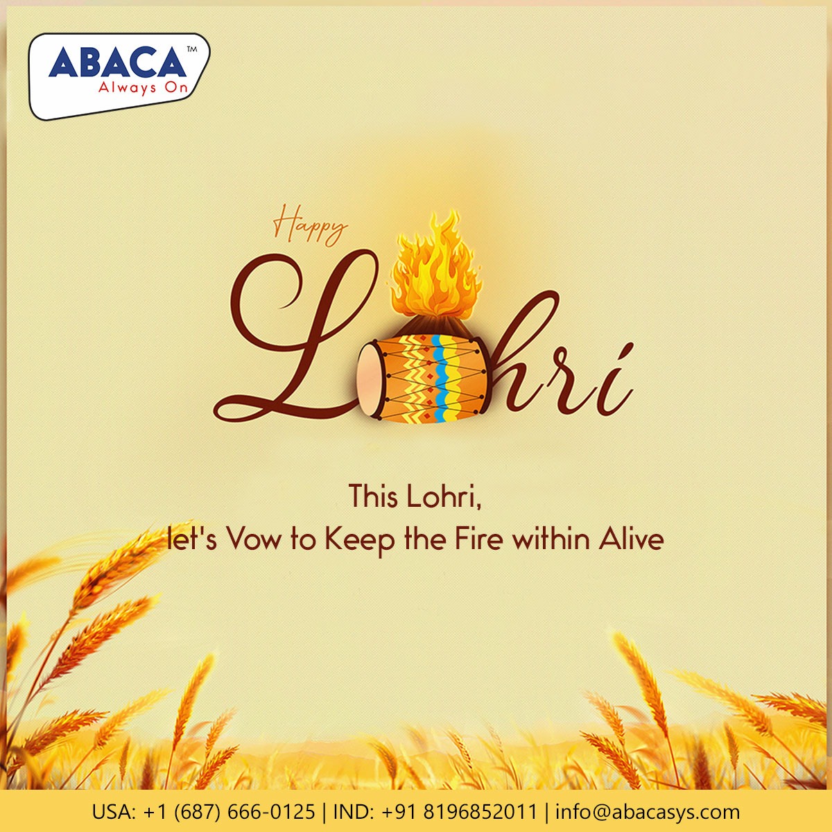Abacasys's tweet photo. Abaca wishes you Happy Lohri! 
Let us vow and work towards keeping the fire to fight every challenge and achieve greatness within you alive!
#happylohri2022 #happylohri🔥 #abacasystem https://t.co/VaP0Mis2tO