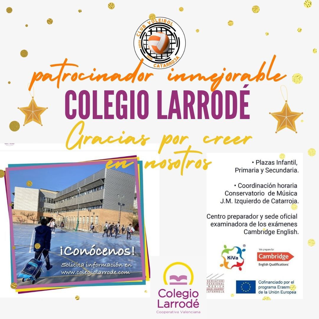CV_Catarroja's tweet photo. El #clubvoleibolcatarroja presenta al nostre especial  col·laborador #COLEGIOLARRODÉ de #Catarroja. #Sompoble 
Cooperativa Valenciana de l'ensenyament amb suport clau per possibilitar el nostre projecte de foment del #voleibol 🏐
#CEIP_Vil·la_Romana #Somvòlei #Massanassa #Albal https://t.co/Z1xoGUCWlt