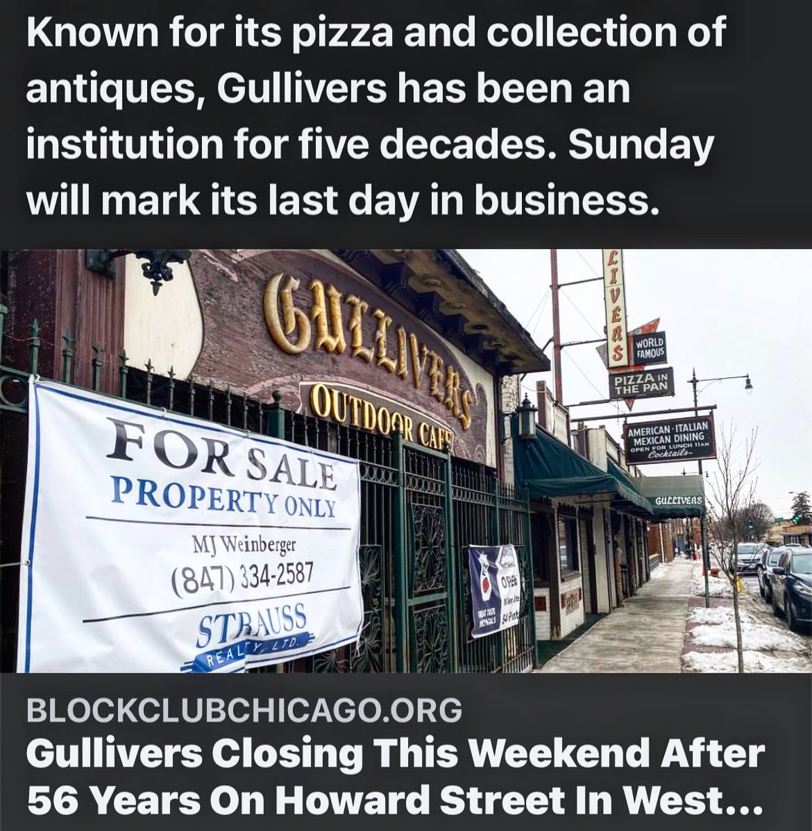 What a shame.

Thanks for the memories Gulliver’s.

#ChicagoHistory ✔️