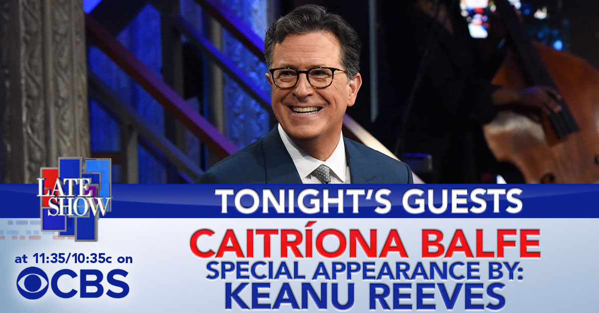 colbertlateshow's tweet photo. TONIGHT: @caitrionambalfe joins us to talk about @BelfastMovie and Keanu Reeves takes the #ColbertQuestionert! #LSSC https://t.co/O9ysTqkW4M