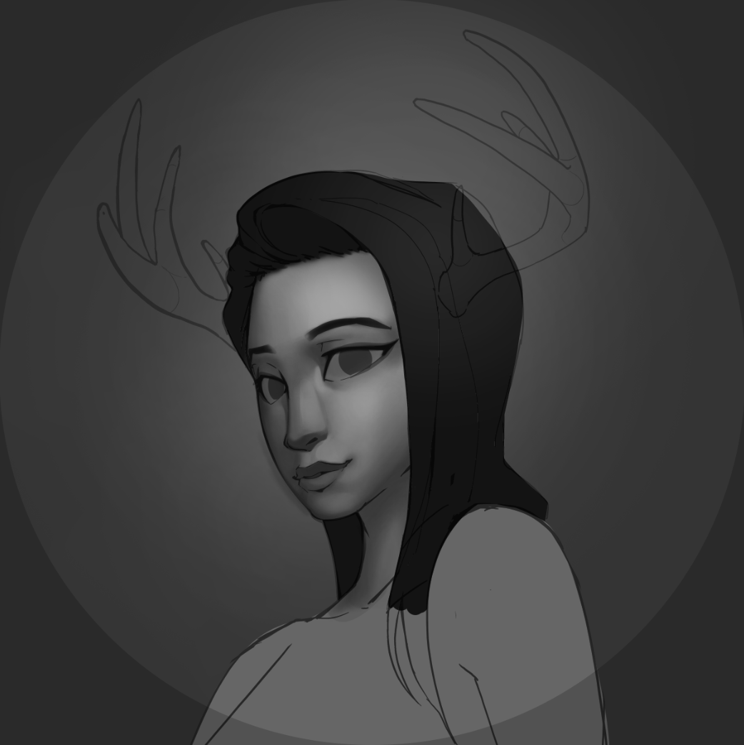 Very fun portrait finished for <a href="/Fawnn__/">Fawn</a> and my first time incorporating some sort of background into this kind of illustration. Learned a lot working on this one.

Sketch and first draft that I scrapped are also included.