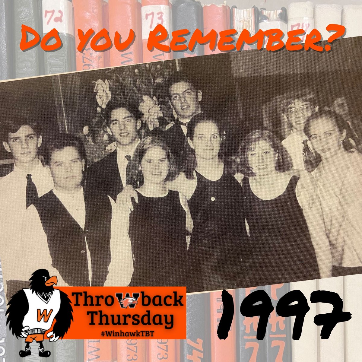 Today's #WinhawkTBT remembers the National Honor Society members who traveled to the national conference in 1997. Front row: Jon Lowery, Dee Dee Downie, Rachel Gaffron, Katrina Seitz, Jackie Toulouse. Back row: Dale Honsey, Peter Frosch, Thor Lossen, Chris Kauffman. #WinhawkProud https://t.co/6ivb6aoB5D
