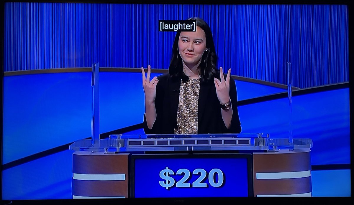 ekchow's tweet photo. Emma going out with the best third place finish ever on #Jeopardy. https://t.co/xlXj9BI4wu