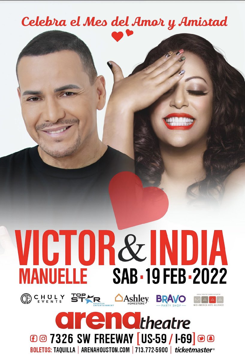 chulyevents's tweet photo. Despues de casi 5 años regresa a Houston El Sonero de la Juventud
@VictorManuelle junto a La Princesa de la Salsa @laindiaofficial Boletos desde sólo $50 a la venta este Viernes
@arenatheatre 
Si deseas tener la Oportunidad de Ganar Front Row o Boletos; RT https://t.co/MwIEYqkkut
