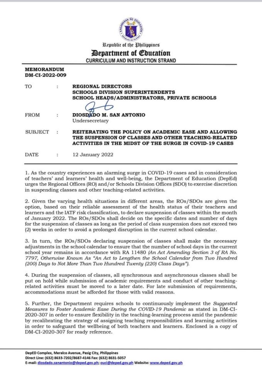tribunephl's tweet image. READ:

The Department of Education (DepEd) @DepEd_PH memorandum authorizing regional offices (RO) and school division offices (SDO) to declare suspension of classes amid calls for 2-week health break for teachers. 

#DailyTribune
#healthbreak