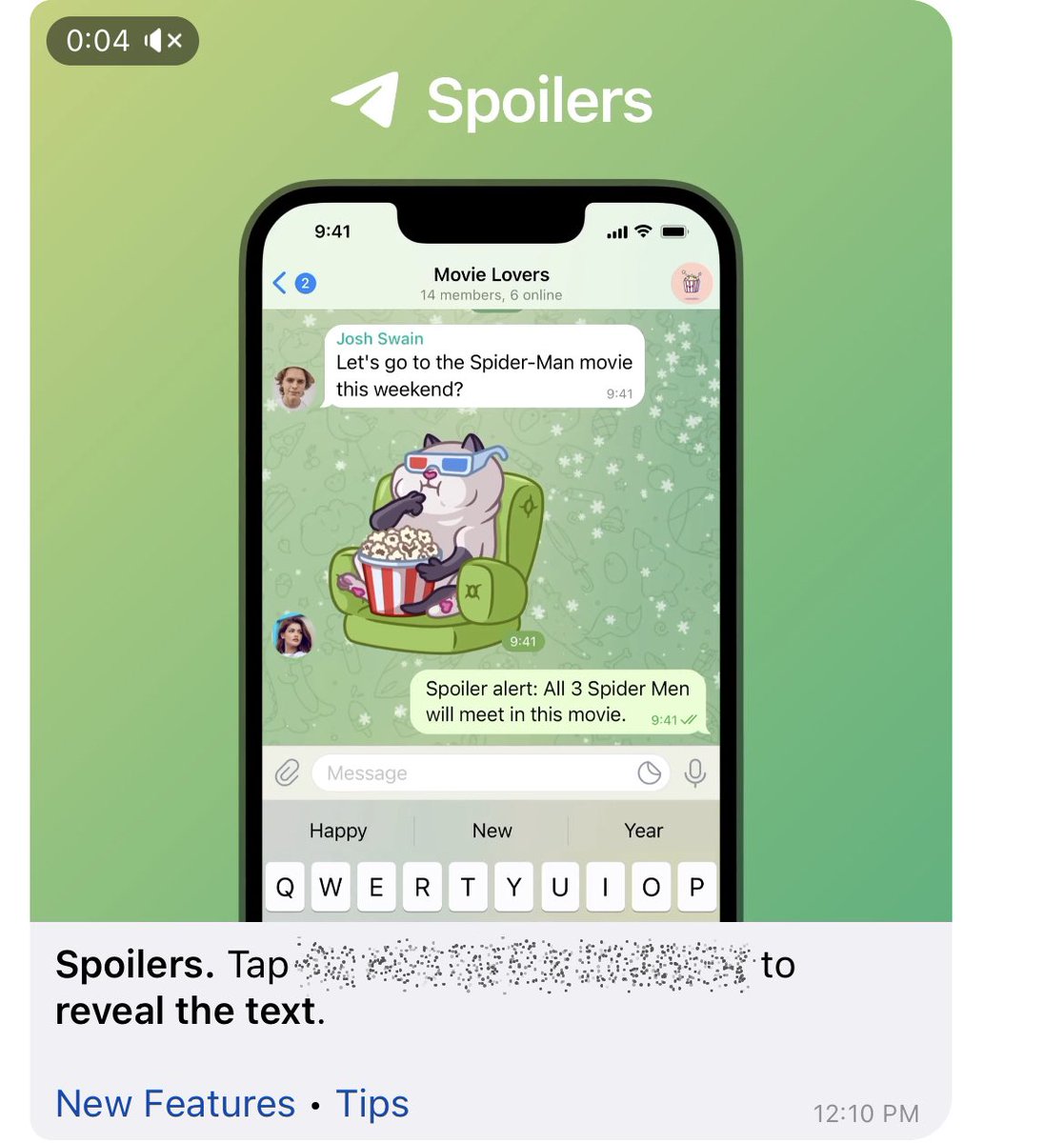 Love how Telegram actually spoiled a movie announcing their spoilers feature
