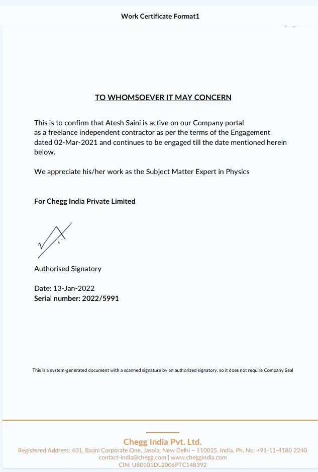 AteshSaini's tweet photo. Happy to work with chegg
Work certificate @chegg_india 
#chegg https://t.co/DRF3JkqaFq
