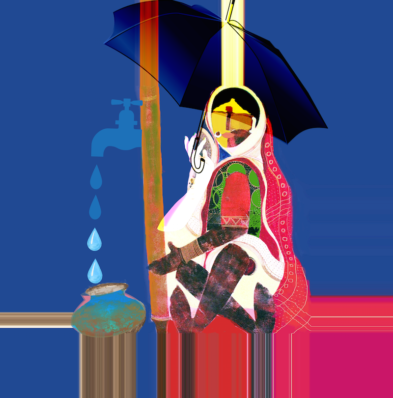 Indian {Mona} Lisa Series  (100 paintings)
by Sid K

"No water in the Monsoon" 2022, Sid Katragadda
3200 × 3264 px acrylic/ink/digital painting
