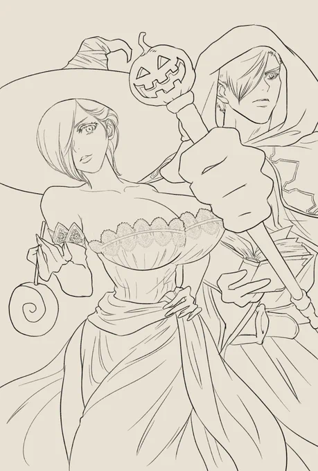 #このタグを見た人は線画とその完成絵を見せる 