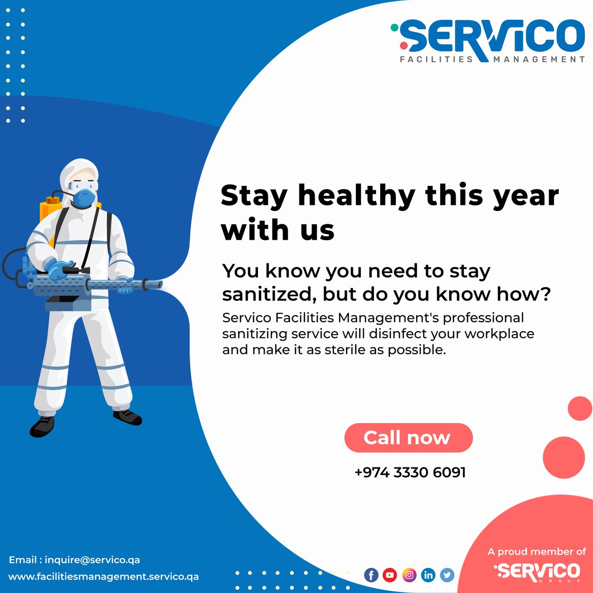 Servico_FM's tweet photo. Worried that you don’t have the time or energy to clean your office? 
We understand! That’s why we offer a sanitation and disinfection service that takes care of all the dirt and germs.

 Call us +974 33306091 #SanitizingService #Disinfection #ServicoFacilitiesManagement https://t.co/2x2MXDiI33