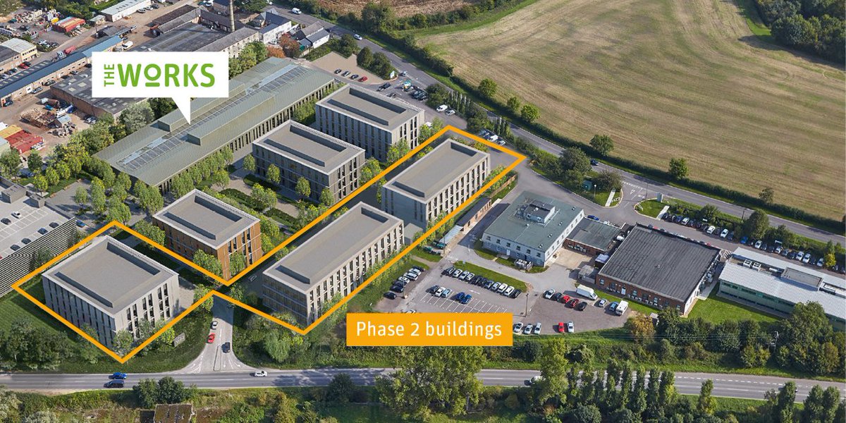 HowardGroupUK's tweet photo. This fantastic aerial shot of Unity Campus shows where the three new Phase 2 buildings will be situated in relation to our 1st development @TheWorksHG. The Campus sits in a prime location in #SouthCambs with great transport links. 
#ScienceBuilding #PreLet #LabSpace https://t.co/25JW16WuEy