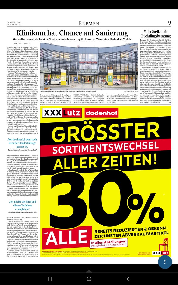 Es scheint sich etwas Vernunft in die Dikussion um die Weiterführung unseres erfolgreichen Krankenhauses auf der linken Weserseite einzustellen.
Nun müssen alle zusammen daran arbeiten, dass sich diese Vernunft auch durchsetzt.
Mit solidarischen Grüßen
Roman