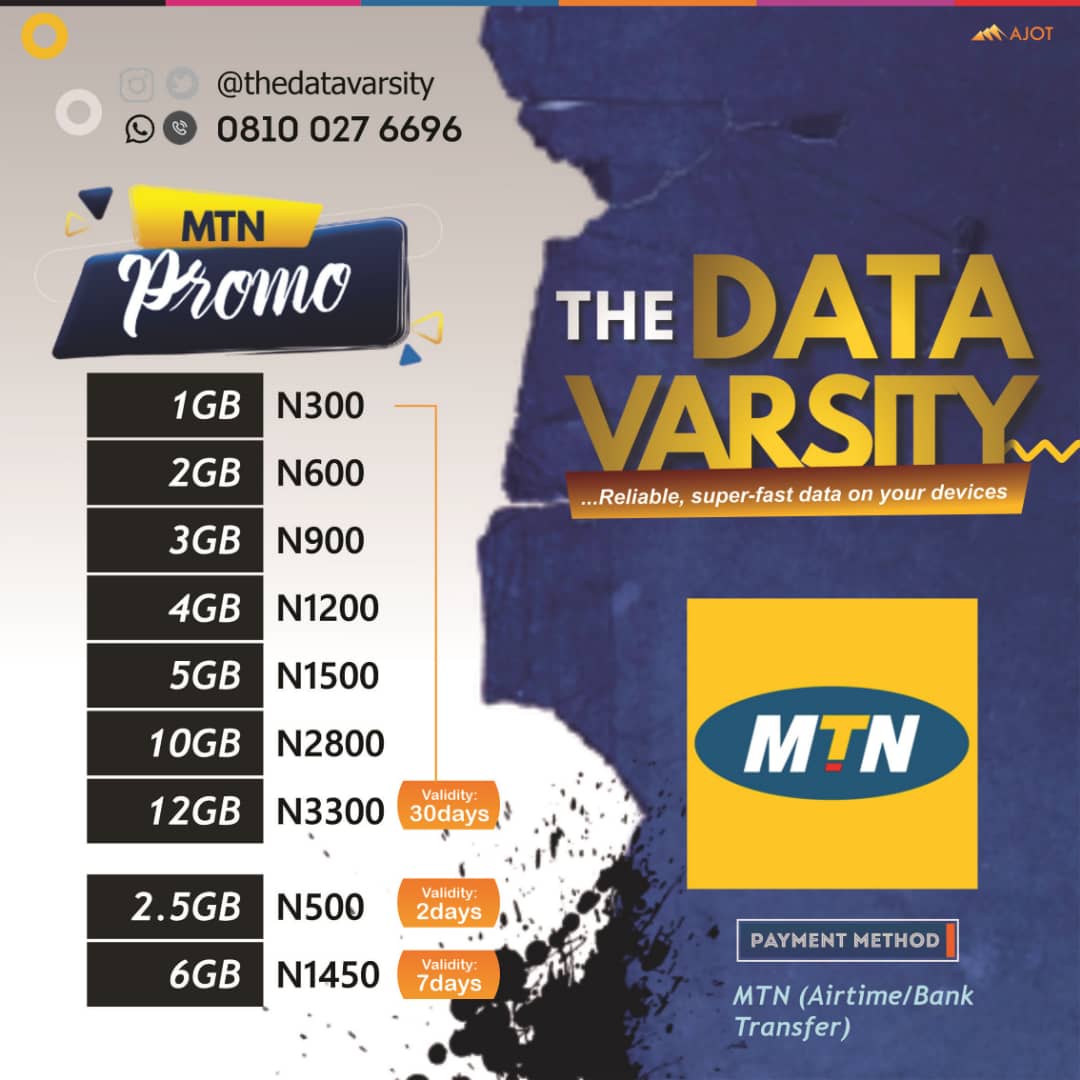TheDataReseller's tweet photo. Hello, Kindly retweet please. I sell affordable internet data of all networks.
I also offer the following services;
•Data(All networks)
•Airtime(All networks)
•Electric Power Units(All Discos)
•Cable Subscriptions(DSTv, GoTv,Startimes) https://t.co/Pqq08pOoFa