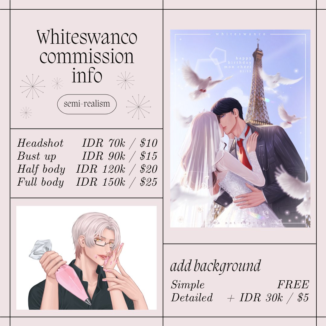 profxuwife's tweet photo. [RT is appreciated]

Hi everyone! I'm opening commission for this art styles, you can DM me for more info~

#commisionsheets #artidn #zonakaryaid #opencommissions #commissionsopen #ArtistOfindonesia #ArtistOnTwitter  
@CmsnArtist_Id @cmsn_ART https://t.co/pLnCOiLKrS