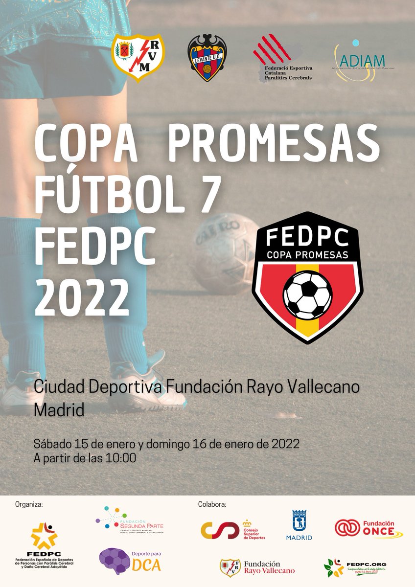 FESAVALENCIA's tweet photo. El fin de semana 📅comienzan en Madrid la Liga Nacional y la Copa promesas de Fútbol 7 @_FEDPC_ .
En ella participarán el @LUDfundacion y el @HCFParalimpico
Los dos equipos retoman la competición con mucha ilusión 🔝!!
#Futbol7 #fdpc #madrid https://t.co/WCQRaUX9DP