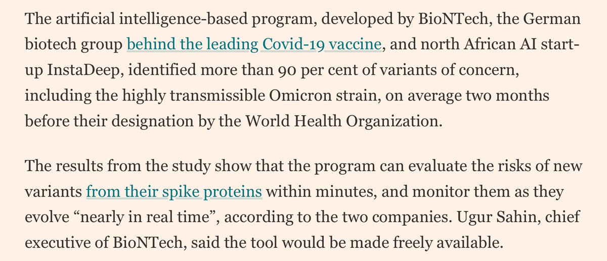 EricTopol's tweet photo. The African #AI startup @instadeepai is working with @BioNTech_Group to assess #SARSCoV2 sequence variants and predict their functional risk in minutes (made the Omicron call on 1st day of sequence) https://t.co/WUTeD6DGJ8
https://t.co/pJOQH6ZtMJ https://t.co/k2M5HErixG