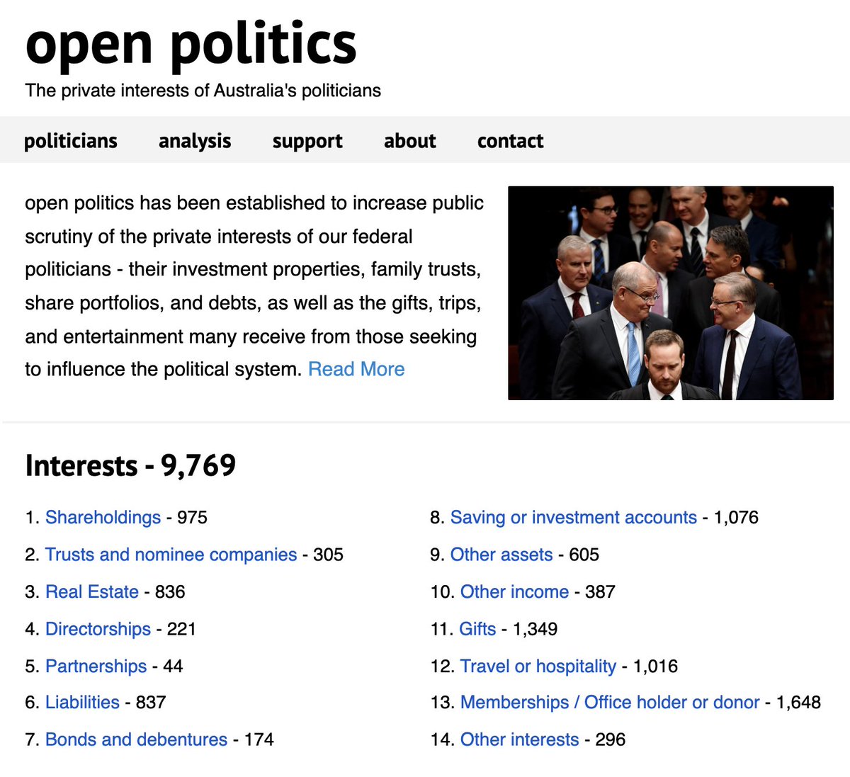openpoliticsAU's tweet image. Pleased to launch openpolitics.com.au to increase public scrutiny of the private interests of Australia&apos;s federal politicians. #auspol