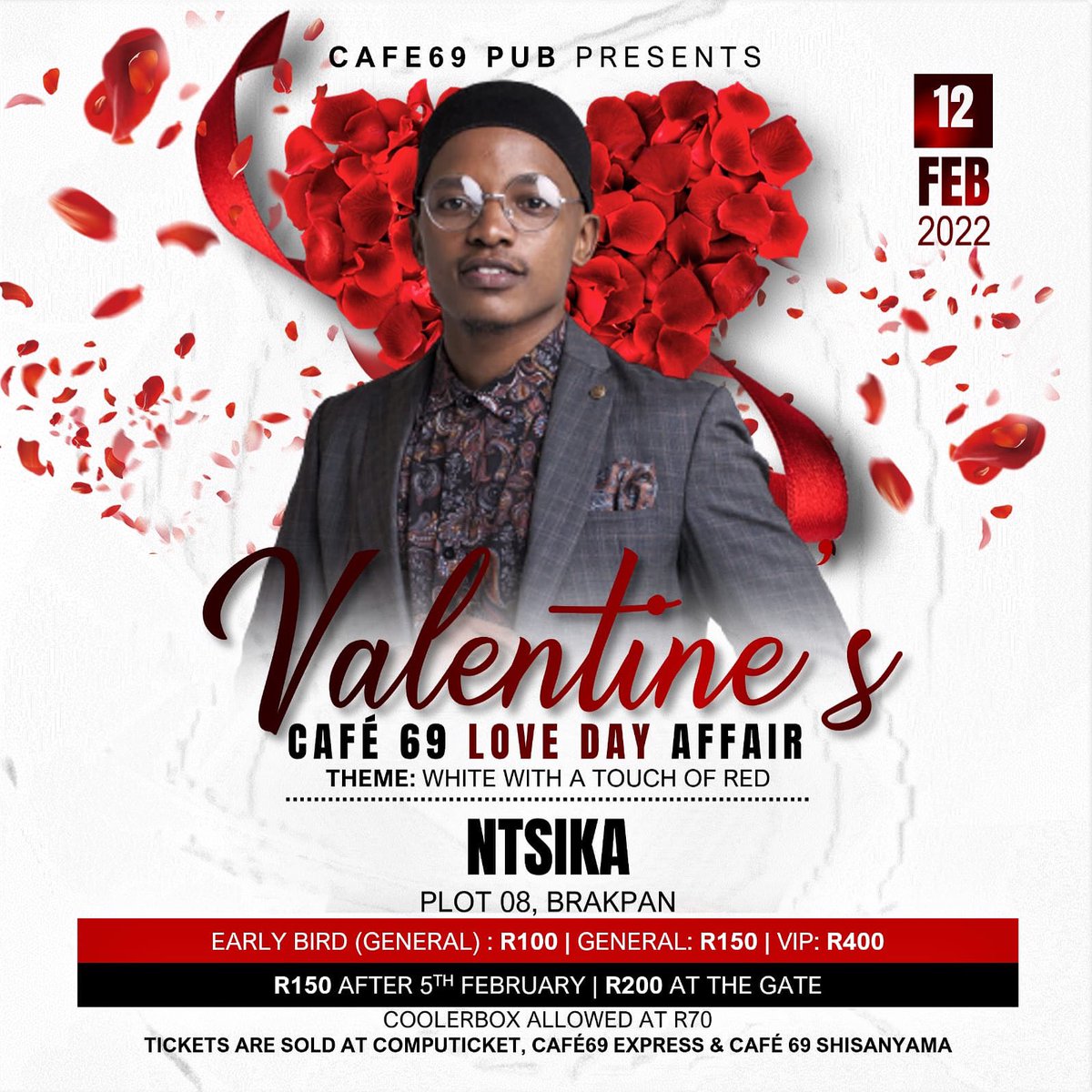 NtsikaMusic's tweet photo. Fam nangu u2022 eza kahle bo!🤩

Looks like we have a date, please come out in large numbers to celebrate LOVE with me at #cafe69. Full details on the poster fam &amp; I can’t wait to see you all soon🙌🏾🙇🏽‍♂️🤗❤️🙏🏾.

#BeMyValentine
#IwriteWhatIdream
#Camagu https://t.co/moVkQrsN66