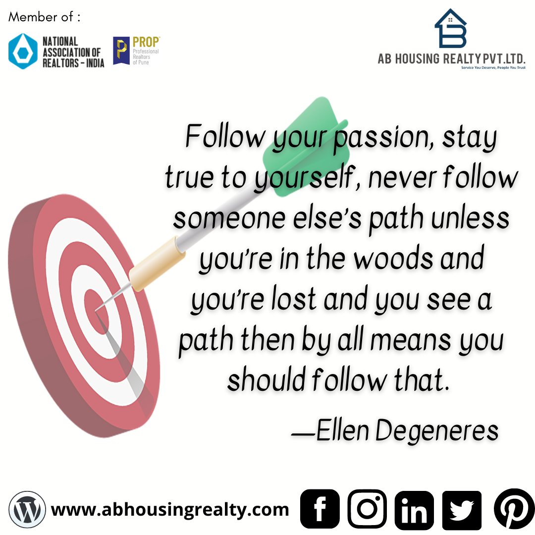 HousingAb's tweet photo. Follow your passion, stay true to yourself, never follow someone else’s path unless you’re in the woods and you’re lost and you see a path then by all means you should follow that. 

#abhousingrealtypvtltd 
#success #hardwork #motivation #inspiation #greatthought #goodvibes https://t.co/4UA0Fd0c7B