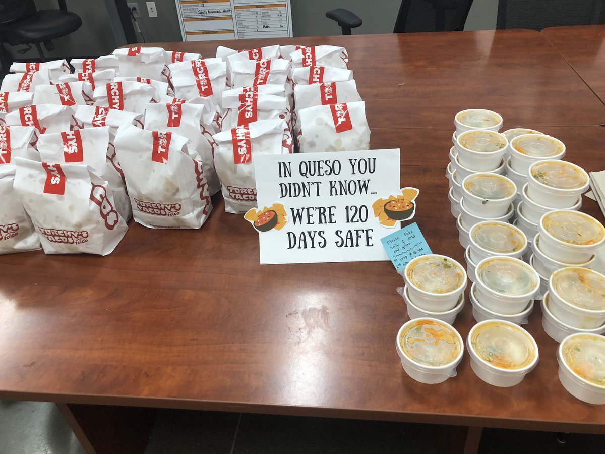 In 🧀queso you didnt know…#2211 is 120 days safe!! <a href="/torchystacos/">Torchy's Tacos</a> #2211Proud #2211Safe #SafetyTakesEveryone @InFocus_Chris <a href="/ryanfox_5024/">Ryan</a> <a href="/DanielMooreTHD/">Daniel Moore</a> <a href="/JohnnyTBush/">john</a> <a href="/Cody_D259MAPM/">D259 MAPM Cody</a> <a href="/MAKatTHEDEPOT/">Makenzie</a> @KTO_THD <a href="/JeremyHallTHD/">Jeremy Hall</a> <a href="/mjgolf74/">Mike Jones</a> <a href="/BoudreauShannon/">Shannon Boudreau</a>