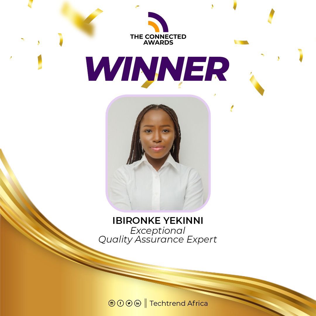 ibironkeyekinni's tweet photo. Congratulations to our double award winner, Ibironke Yekinni.
Won Exceptional Quality Assurance Expert in Africa and Tech Lady of the Year 💃💃🥇🥈💡🎊✅
#theconnected https://t.co/fA8x4Tu0zP