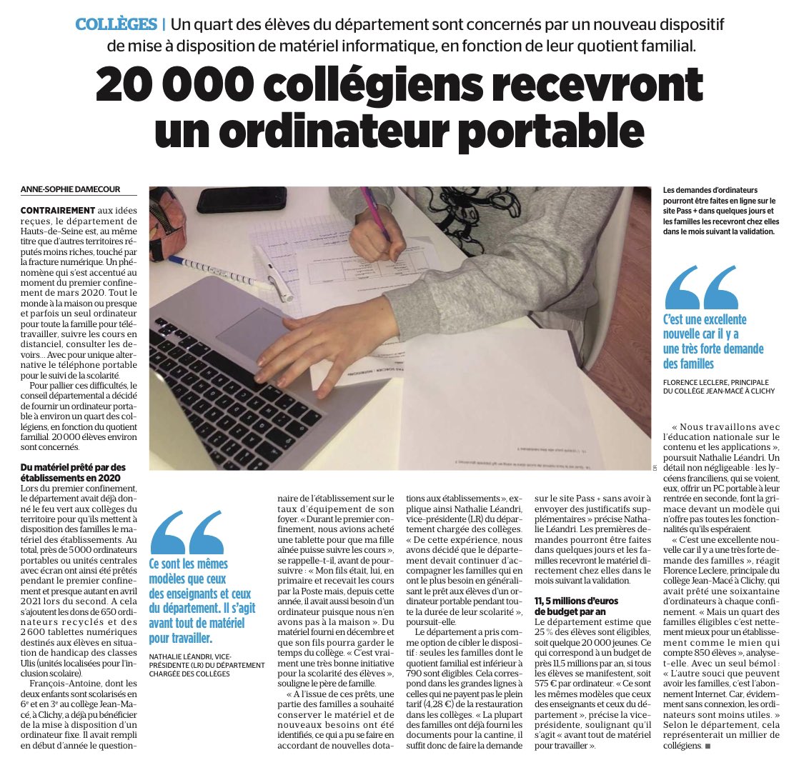 Des ordinateurs portables pour les collégiens - Conseil départemental des  Hauts-de-Seine