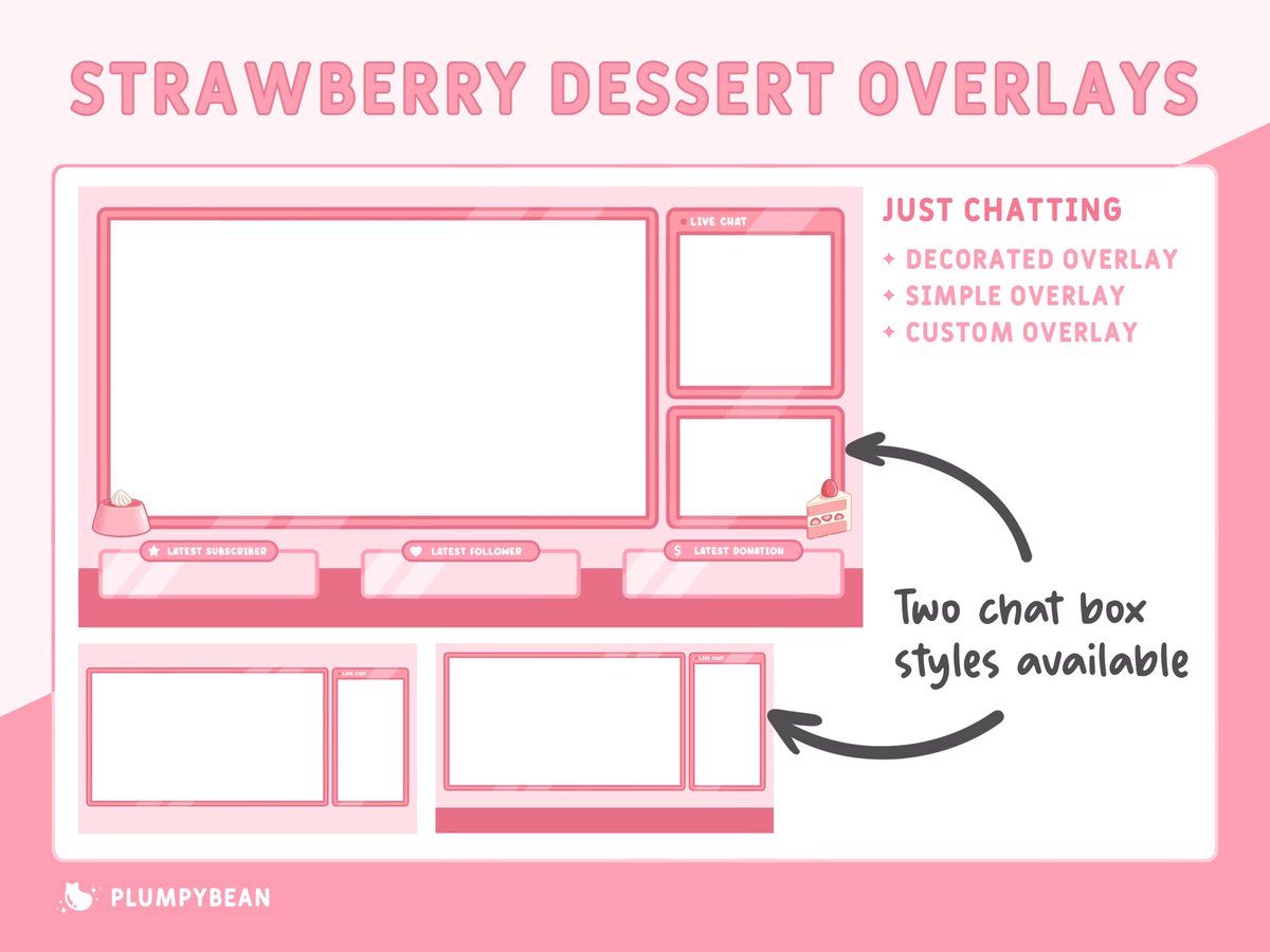 PlumpyBean's tweet image. TWITCH STREAM OVERLAY PRE-MADE PACK - Strawberry Dessert 🍓💖

Available on my Etsy!

etsy.com/shop/PlumpyBean