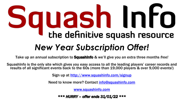It’s the season of goodwill – so we are unveiling a New Year’s subscription offer!

Full details at squashinfo.com

@SquashLibrary
