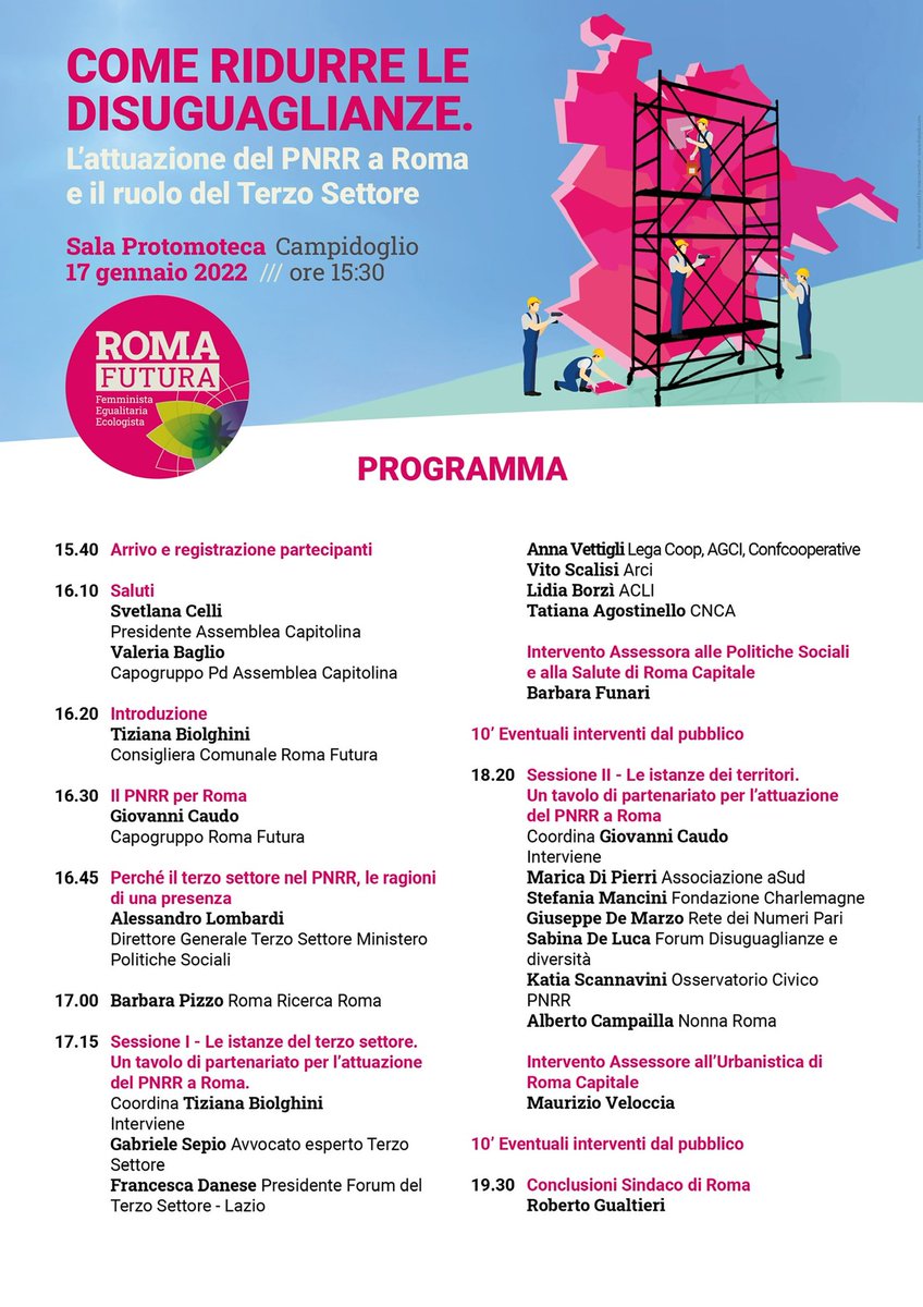 🔴 Come ridurre le disuguaglianze. L’attuazione del PNRR a Roma e il ruolo del Terzo settore
PROGRAMMA COMPLETO: bit.ly/3fkFtDs
#pnrr #roma