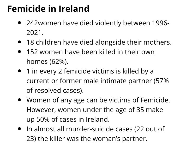 sineadnics's tweet photo. I see Romanian is trending re: Tullamore

242 women were violently killed from 1996 - 2021

Irish men kill more Irish women than every other nationality combined

When we take measures to protect ourselves, we don’t do so on the basis of a nationality profile. https://t.co/I14UhToLHl