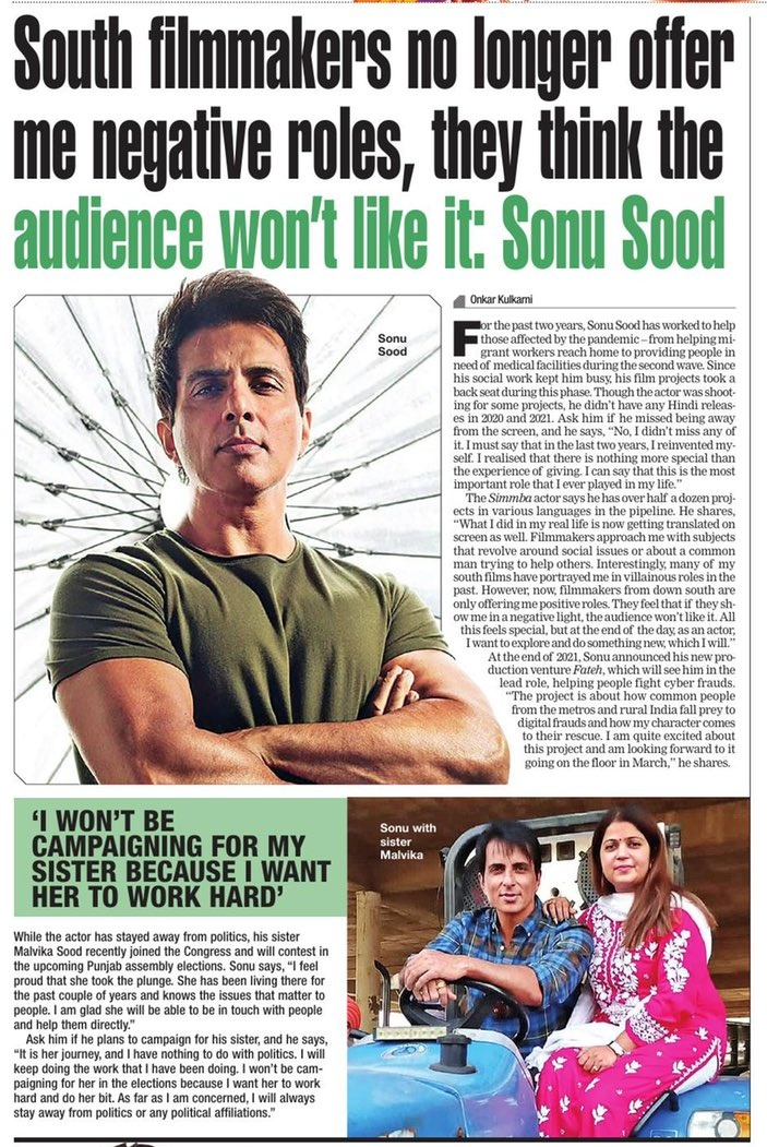 SonOfBharatRK's tweet photo. South Filmmakers No Longer Offer Me Negative Roles, They Think The Audience Won't Like It: @SonuSood 

#SonuSood https://t.co/xEEZXXB04u