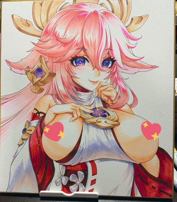 八重神子の色紙もあります
こっちはハイライトと背景入れたら完成 