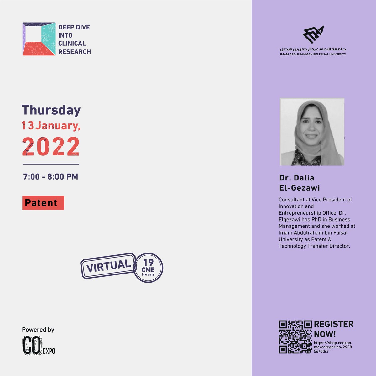 We have reached to our final day, the day that will shine up with 4 super interesting talks: 💫
"Publication Ethics part 2" <a href="/draljoudi/">عبد الله بن سرور الجودي</a> 
"Conflict of Interest" Prof. Smith
"Genomic Research" <a href="/kholoud_suliman/">Dr. Kholoud Alwosaibai</a> 
"Patent" Dr. El-Gezawi

See you all at 4pm! 🤩