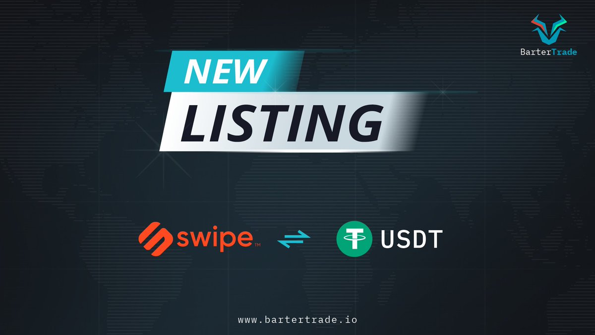 BarterTrade will list <a href="/Swipeio/">Swipe</a> Token under the trading pair of SXP/USDT on January 13, 2022.

Deposit opens: Already Open
Trading starts: January 13, 2022 at 16:00 UTC

Get ready to trade $SXP with 0-fee for one week.