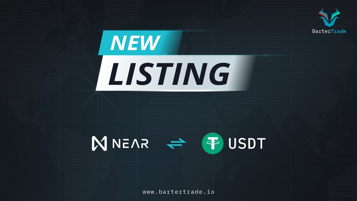 BarterTrade will list @NEARProtocol Token under the trading pair of NEAR/USDT on January 13, 2022. Deposit opens: Already Open Trading starts: January 14, 2022 at 16:00 UTC Get ready to trade $NEAR with 0-fee for one week.