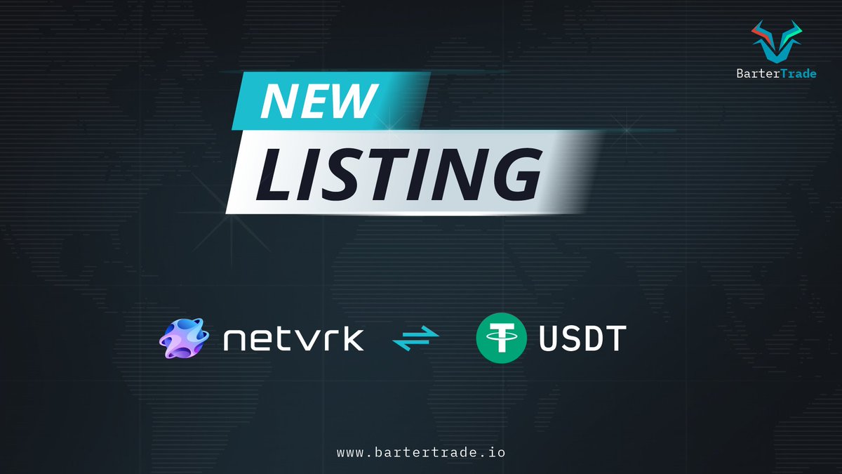 BarterTrade will list @NetVRk1 Token under the trading pair of NTVRK/USDT on January 13, 2022. Deposit opens: Already Open Trading starts: January 13, 2022 at 16:00 UTC Get ready to trade $NTVRK with 0-fee for one week.