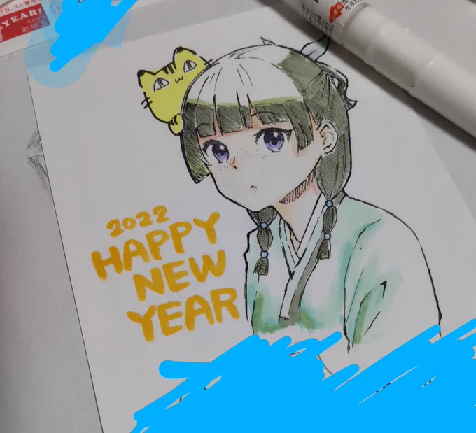 描いた!!!ポストに入れてくる!!!!猫猫むずかしいな!!!!!