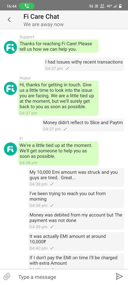 being_sreyas's tweet photo. @Bank_on_Fi 
My transaction of around ₹10,000 was struck due to your bank's Technical Issues...and when I tried to reach you. Your Customer Care number is dumb today, &amp; your Chat person ..they don't respond..

Do Something Guys... I've to pay my EMI ... https://t.co/UQiDTXTdoT