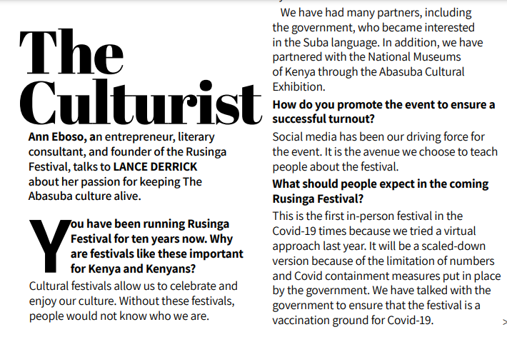 RusingaFestival's tweet photo. Appreciation to @theepreneurke for this #RusingaFest2021 feature!
#RusingaFestival
#RusingaFestAt10 https://t.co/eno2P6MYRA