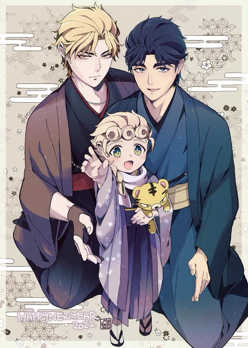 2022年あけましておめでとうございます描き始めは年賀状のつもりの着物親子で!今年もよろしくお願いしますHappy New Year 2022 We hope the New Year is going to be filled with lots of fun! #jjba  #jjbafanart 